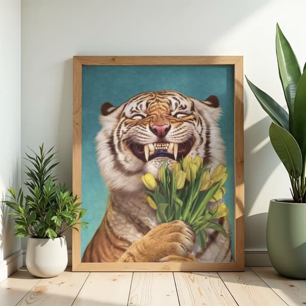 Måla efter siffror med ram Tiger med blommor 50x70 cm