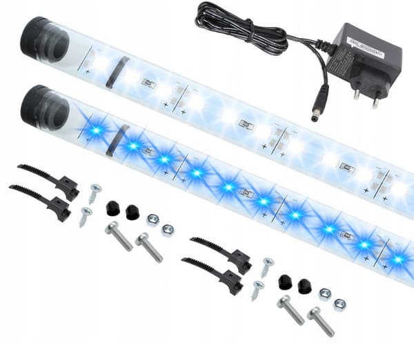 Akvarieovertræk 40x25 sort + LED-belysning HVID + BLÅ