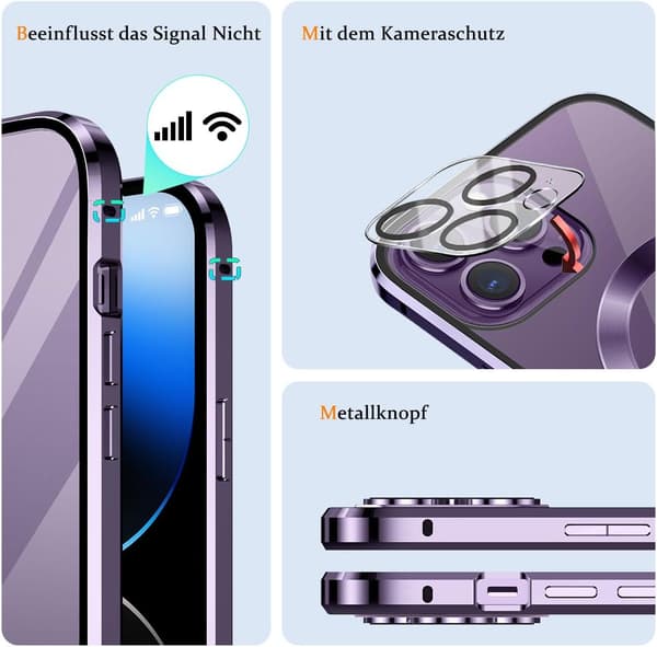 BUMPER ETUI TIL APPLE IPHONE 14 PRO MAX LILLA RAMME GLAS KAMERA