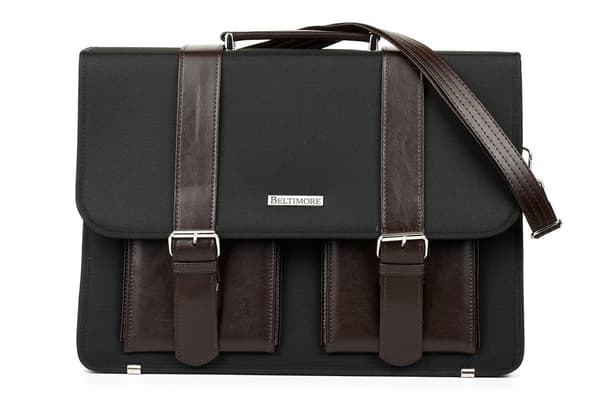 Beltimore luksus herremappe, stor laptoptaske, sort og brun, I36