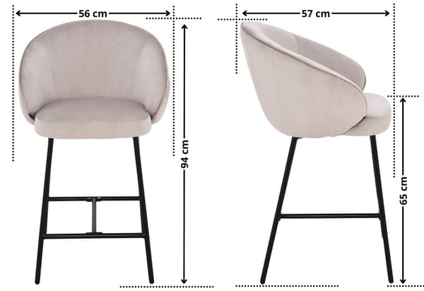 OTILO beige barstol i sammet, 65 cm