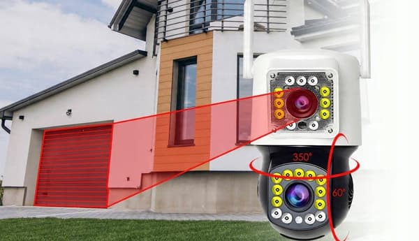 DUBBEL WIFI IP SMART UTOMHUSKAMERA ROTERANDE 4K 8MPX LARMDETEKTERING