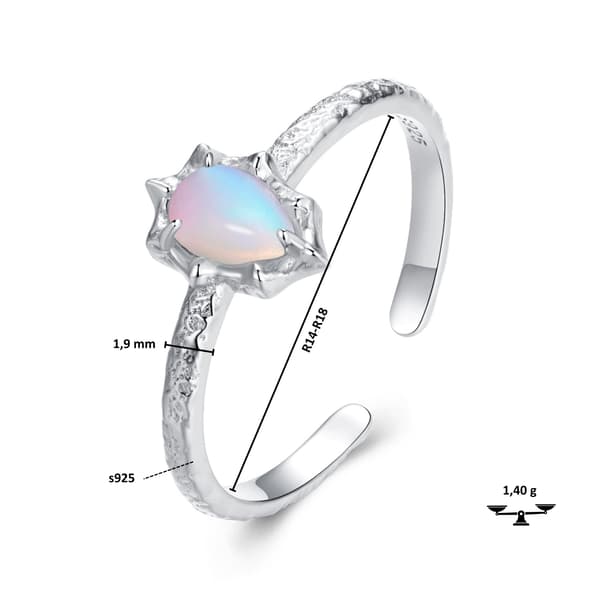 Justerbar silverring OPALISERANDE KRISTALL 925 silver