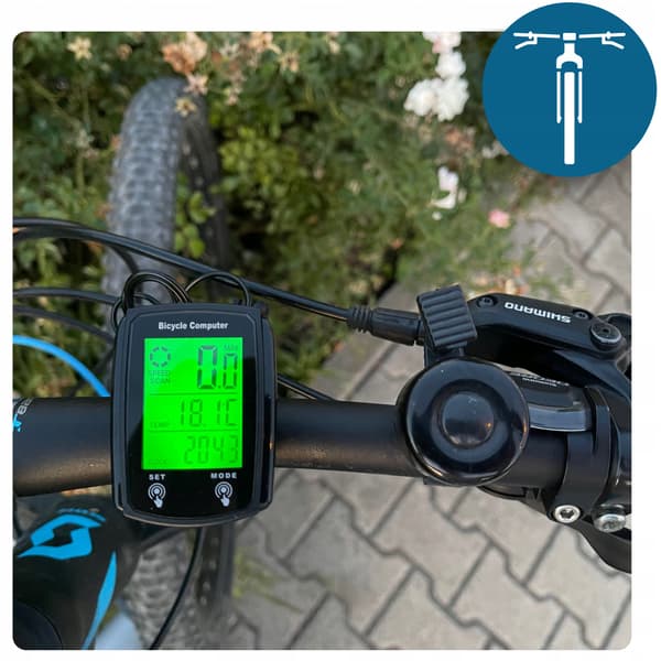 Vandtæt cykelcomputer med termometer, nattilstand og baggrundsbelysning