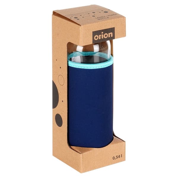 Glasvandflaske med etui marineblå 540 ml