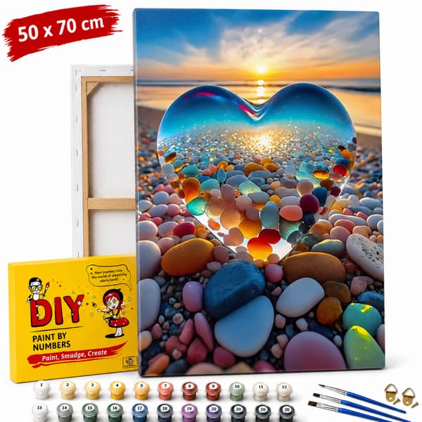 Mal efter tal billede med ramme Glashjerte på stranden 50x70 cm