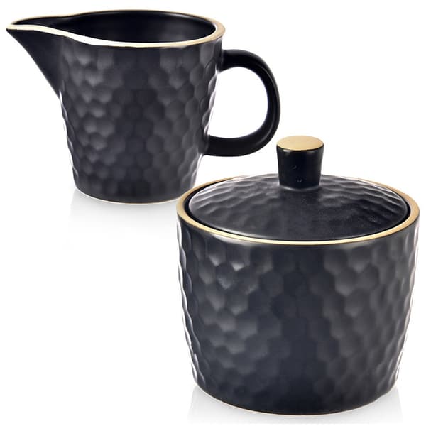 Sukkerskål og mælkekande keramiske sorte TEA TIME 100 ml / 320 ml 2 stk.