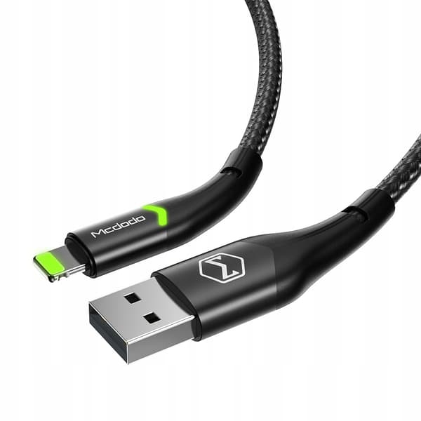 MCDODO USB LIGHTNING-KABEL HURTIGOPLADNING 36W TIL IPHONE 13 14 2M LED SORT