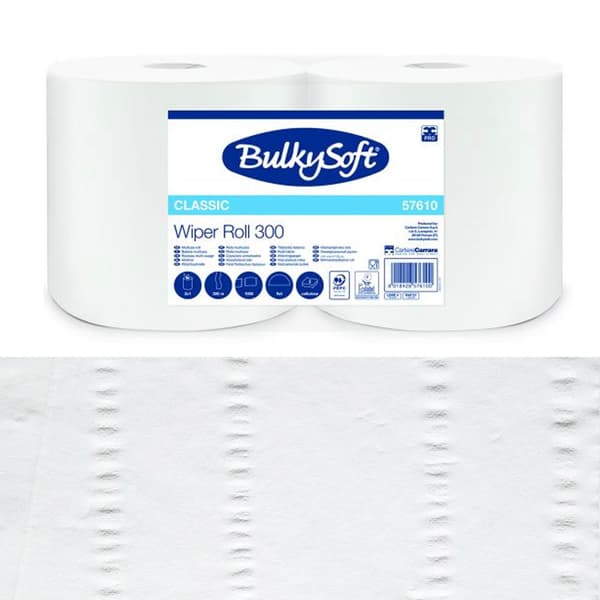 Papirklud, 300 m lang, glat, uden lim, 2 lag, Bulkysoft Premium, til glasering, 2 ruller