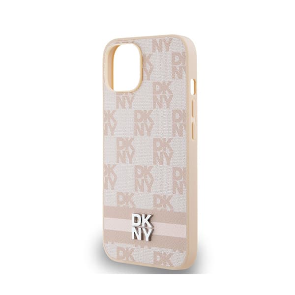 DKNY Læder Ternet Mono Mønster & Trykte Striber - iPhone 15 Plus / 14 Plus Etui (Pink)