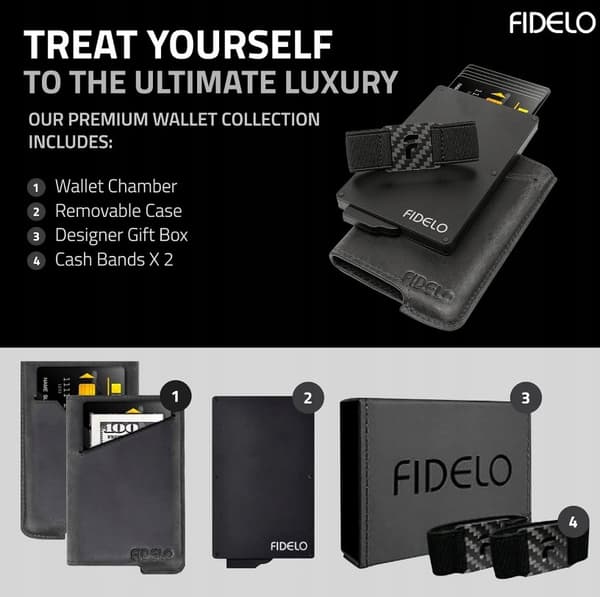 FIDELO HERRPLÅNBOK, GRÅTT LÄDER, KORTHÅLLARE, KLÄMMOR, RFID-BLOCKERING