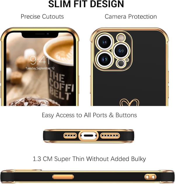 COVER TIL IPHONE 13 PRO MAX SORT GULD SILIKONE A2484 A2641