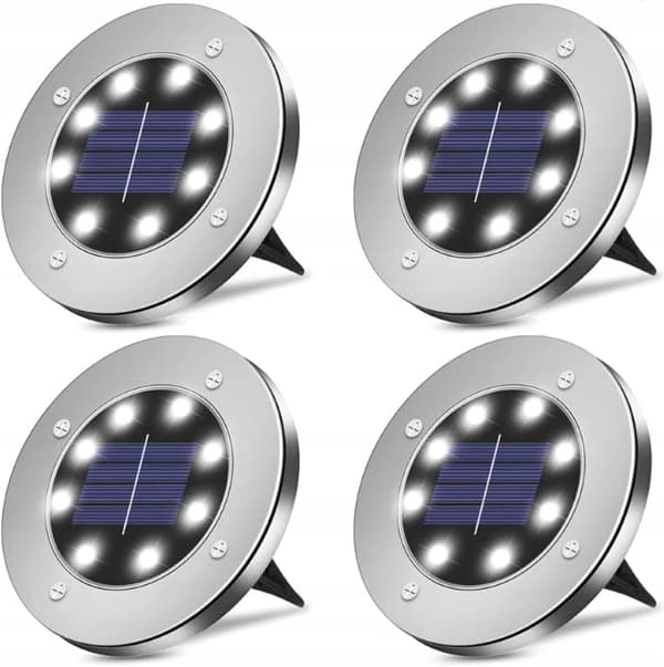 Solcellelampe, 1 stk., sølv, have, indkørsel, rund