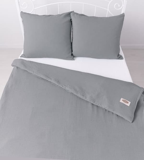 Bomullssängkläderset MUSLIN 160x200 Grå