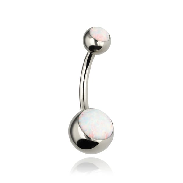 Titanium navlering med hvid opal op18 - sølv - TPP-037 1.6/10
