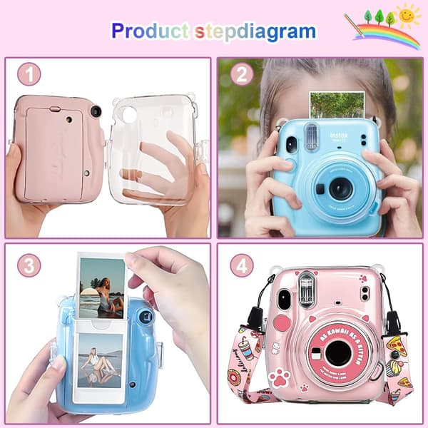 ETUI TIL INSTAX Mini 11 9 8 8+ KLAR BESKYTTELSE + LYSERØD REM