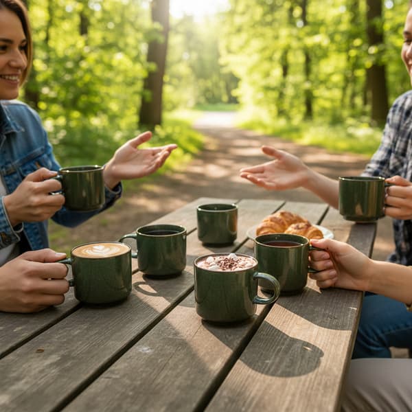 KAFFE- OCH TEMUGGSSET 6 DELAR MÖRKGRÖNA MATT 350 ML Ø 9,5 CM
