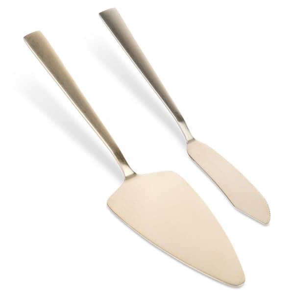 Spatel og kniv til kage i gyldent stål, 2 stk.