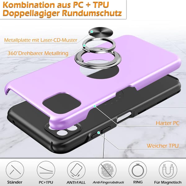 SKAL TILL SAMSUNG GALAXY A22 5G LILA SOLID BAKSIDA + RING