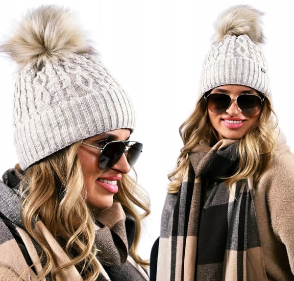 Damvintermössa med pompom i fleece varm julemössa