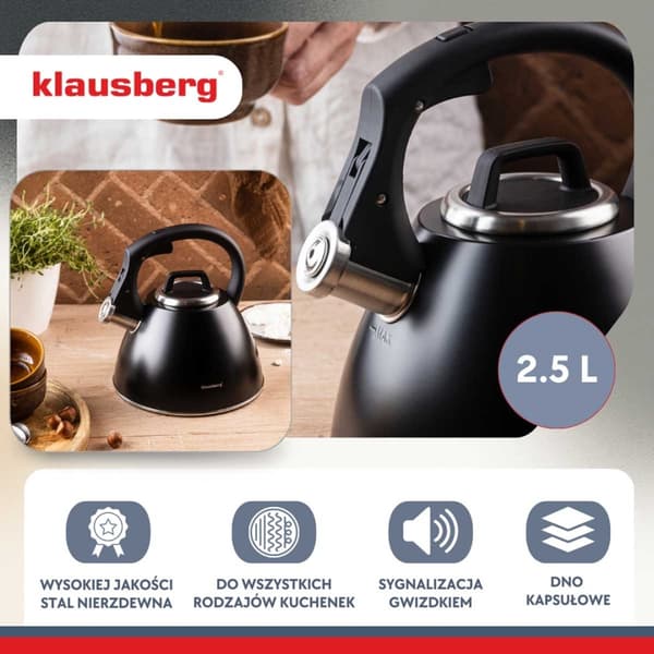 STÅLKEDEL MED FLØJTE 2,5L KLAUSBERG KB-7952