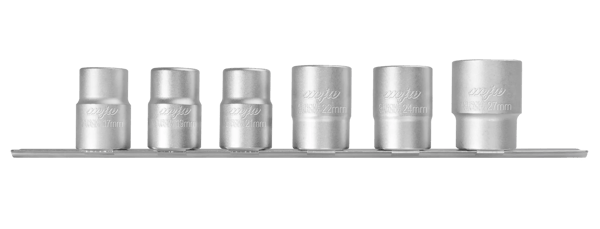 3/4" hylsysarja, 6-kulmaiset, 17-27 mm, kiskolla