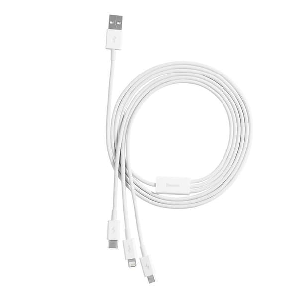Baseus Superior Data USB-pikalatauskaapeli M+L+C-laitteille 3.5A 1M (valkoinen)