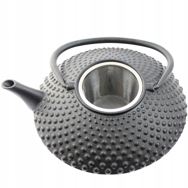 Støbejernskedel 1,25L sort infuser med si til te og krydderurter