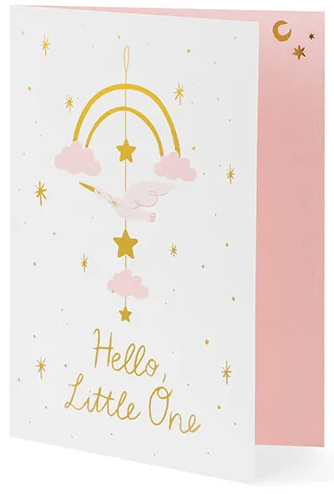 Rosa babyshowerkort med hänge STORC 14x20