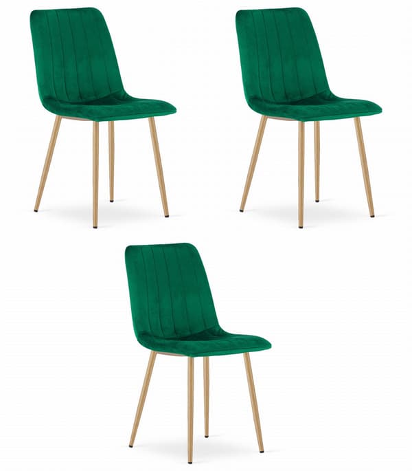 LAVA stol - mörkgrön sammet / träfärgade ben x 3