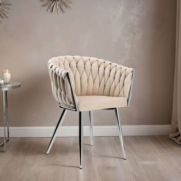 Fløjlsstol, flettet, COFTON, krom, beige