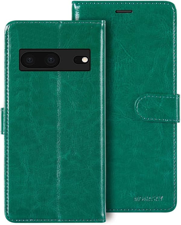 GOOGLE PIXEL 7 GRÖNT PU-LÄDER FLIPFODRAL + HÄRDAT GLAS