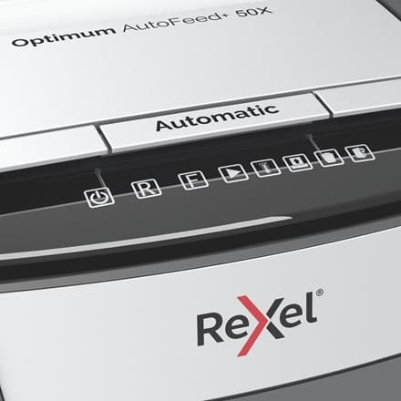 Rexel Optimum AutoFeed 50X automatisk makulator, P4, 20 l