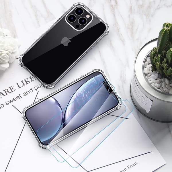 ETUI TIL APPLE IPHONE 13 PRO MAX SILIKONE TRANSPARENT 2X HÆRDET GLAS