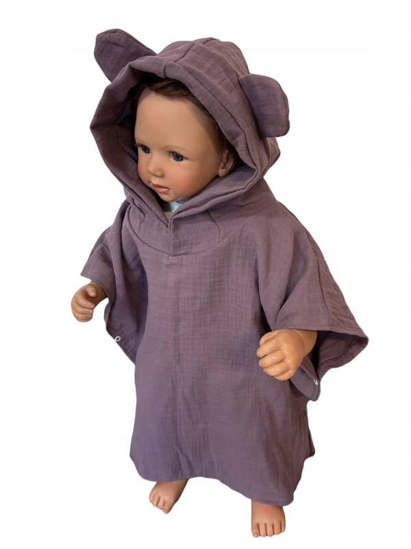 Barnens muslinkappa 110-116 poncho för strand plommon