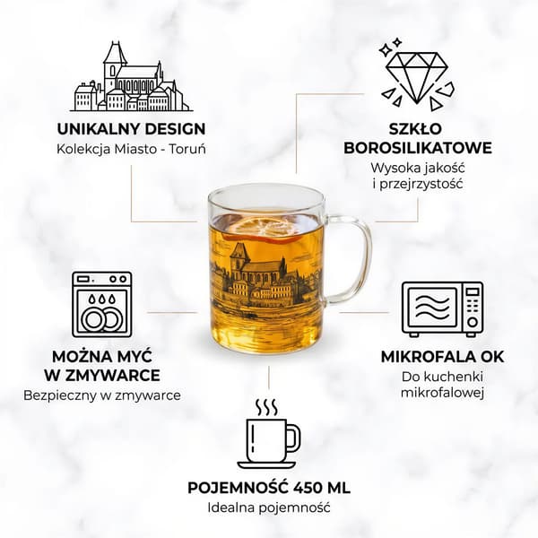 Glasmugg ToruŃ stad 400 ml transparent med svart tryck