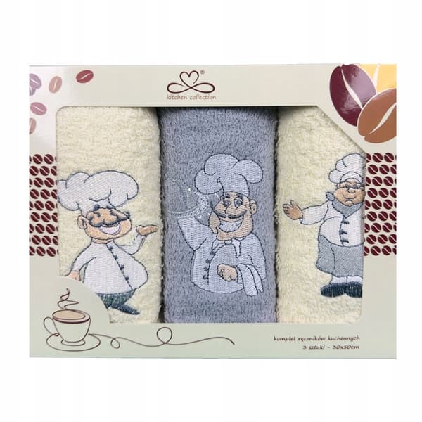 Set kökshanddukar Kuchcik - kockmönster 30x50 grå, ecru