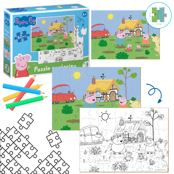 Peppa Pig 2-i-1 pussel 60 bitar och målarsida