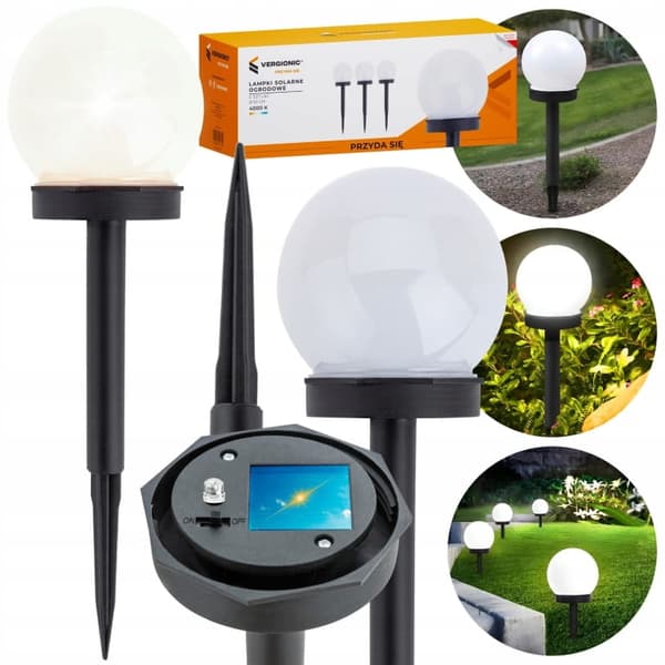 Solcellekuglelampe, hvid, dekorativ, havelampe, 1 stk.