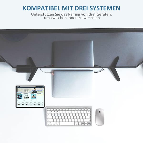 TRÅDLÖST BLUETOOTH-TANGENTBORD SILVERVIT QWERTZ TYSK