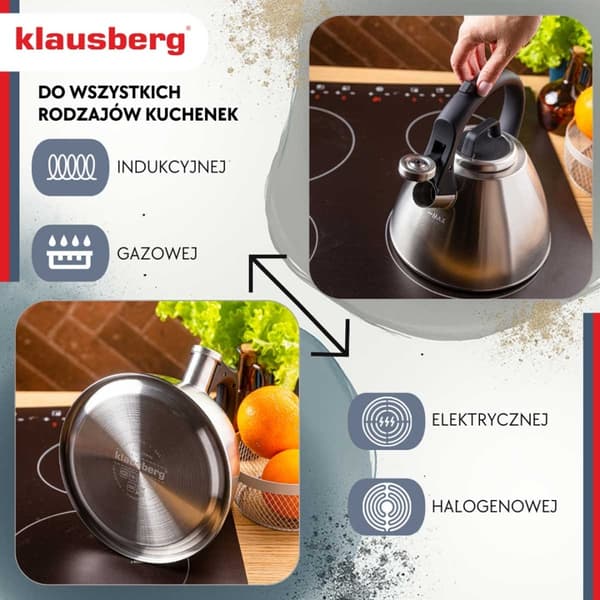 STÅLKEDEL MED FLØJTE 2,5L KLAUSBERG KB-7951