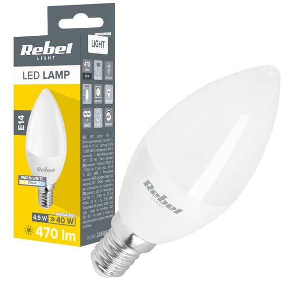 LED-kynttilälamppu 5W 3000K 230V Rebel