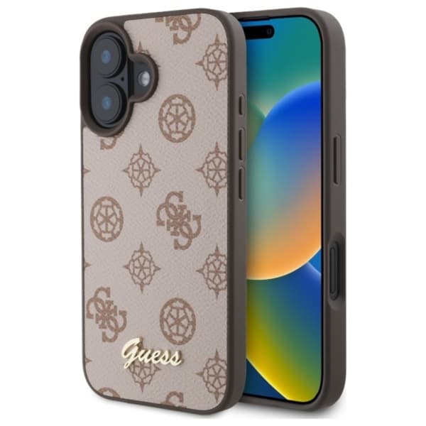 Guess Peony Script MagSafe - iPhone 16 -kotelo (ruskea)