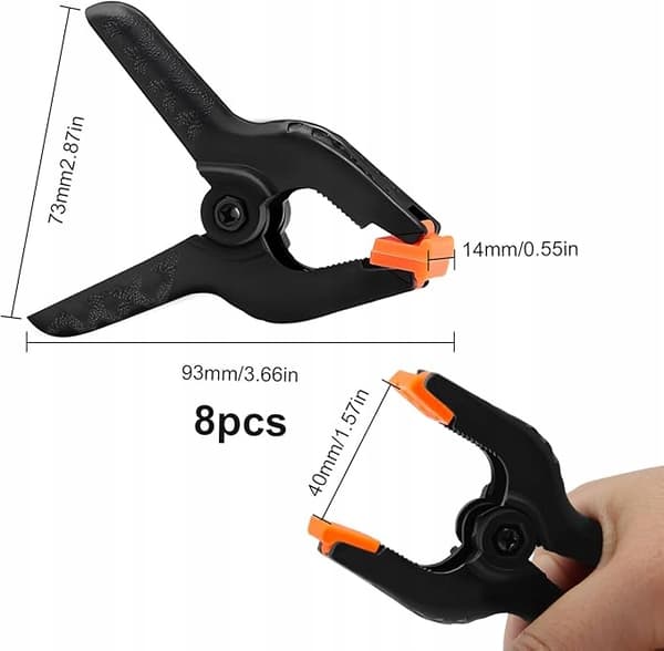 9 st. nylonfjäderklämmor 9,3 cm plast, slitstarka