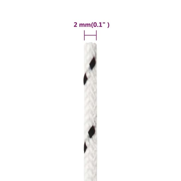 vidaXL Flätad segelrep, vit, 2 mm x 500 m, polyester