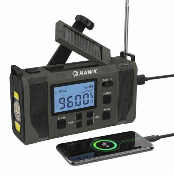 HAWK Expedition R20 HWRDI420GN Solcelleradio Dynamo Krank Grå