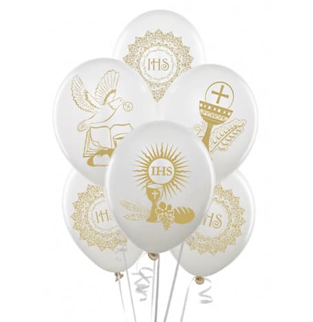 Ballonger med trycket ""COMMUNION WHITE MIX"" - 25 st.