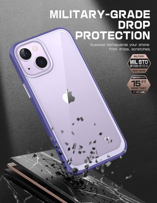 FODRAL TILL APPLE IPHONE 14 PLUS TRANSPARENT BAKSIDA MED STARK LILA RAM