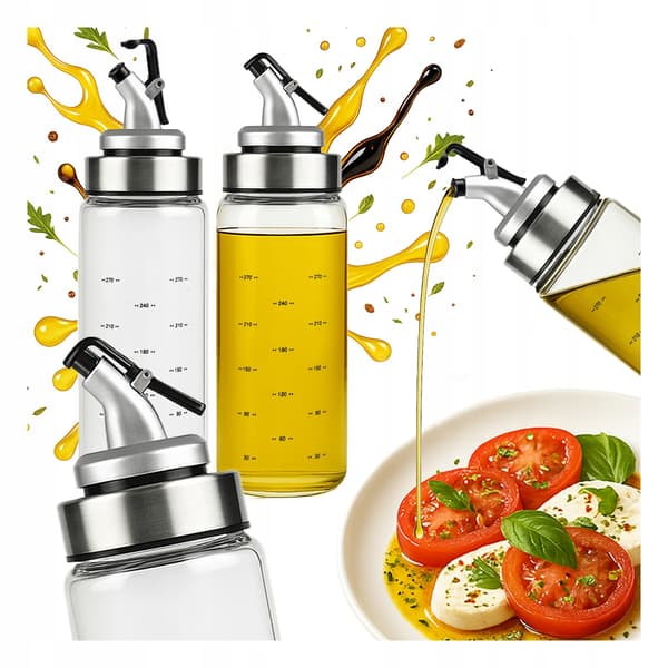 Glasflaskedispenser med skala 300 ml til olie, sauce, eddike, sirup