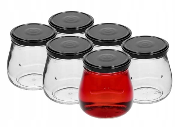 Konserveringsglas med sorte låg, 6 stk., 500 ml